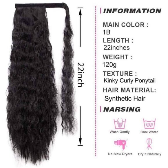 Long Ponytail Extension Wavy Curly 22" Straight Kinky Ponytail Bun Ponytail Clip - Picture 3 of 10